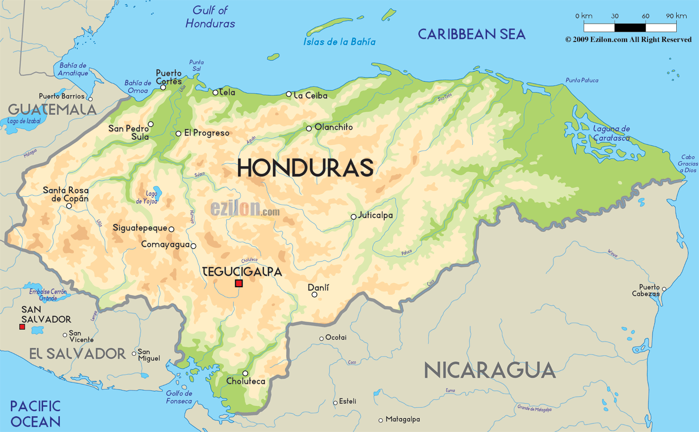 honduras physique carte